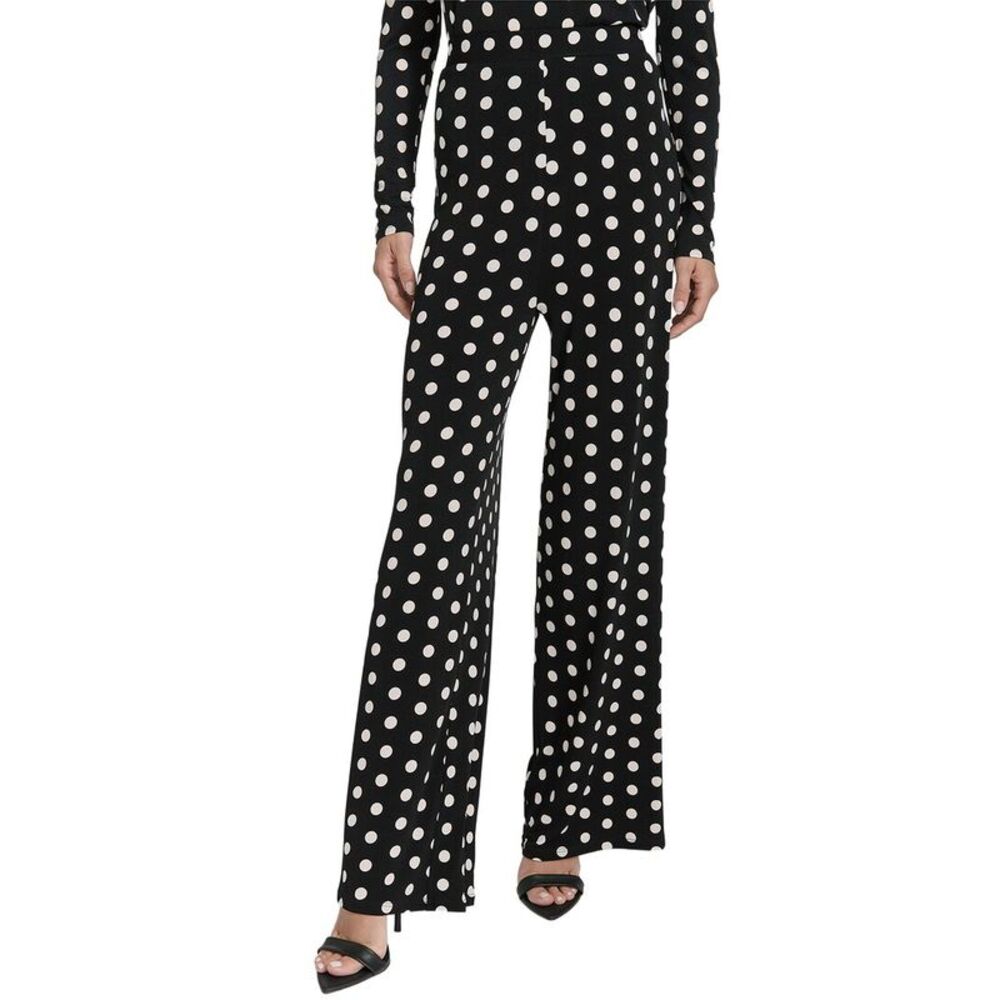 Halston Womens Polka Dot Wide Leg Pant